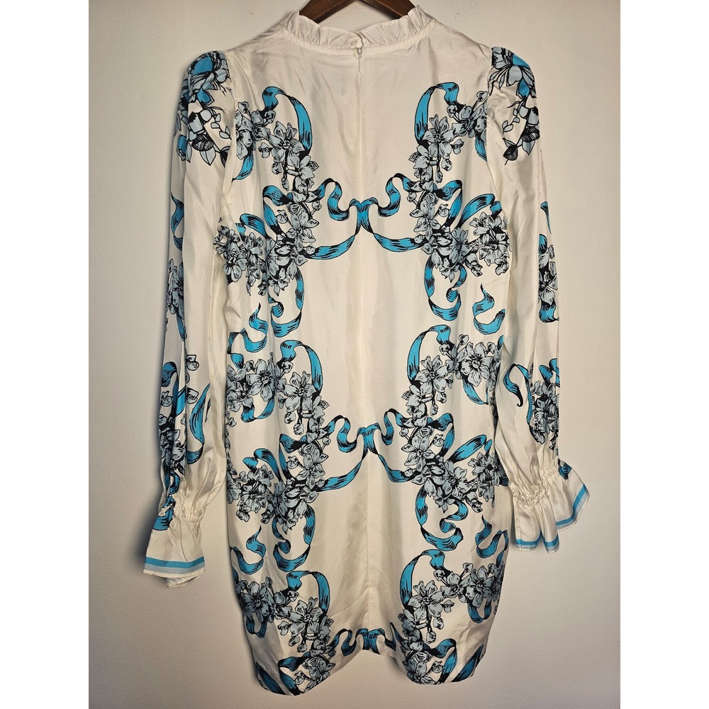 [Romantic Coquette] Cynthia Rowley Silk  Dress Womens 4  Blue Floral Ribbons - Picture 2 of 9